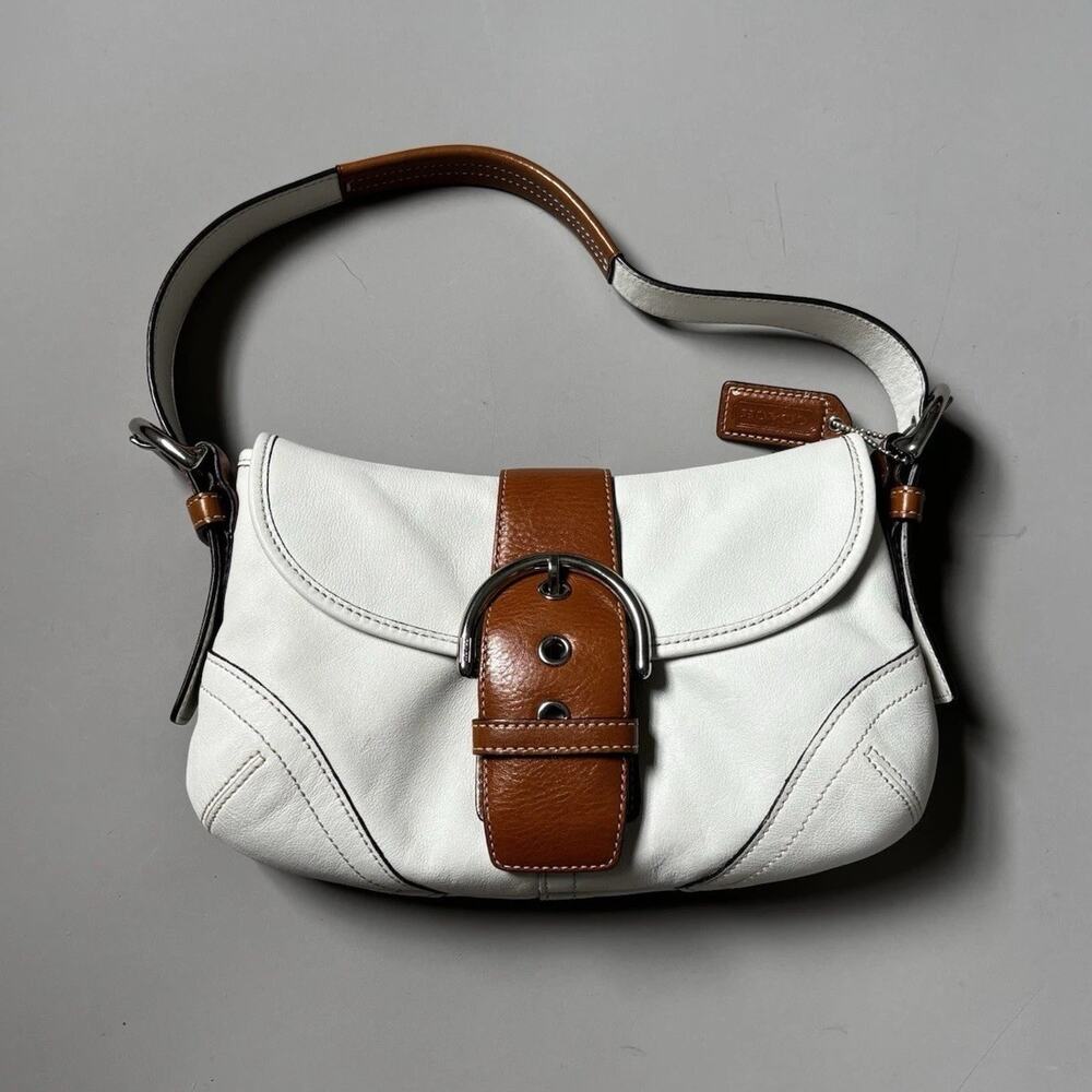 Coach white leather Small Buckle soho bag Brown Leather Trim Shoulder Bag